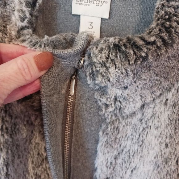 Chico's Zenergy Cozy Faux Fur Cashmere Blend Bomber Jacket Sz 3 Or XL - Picture 4 of 15